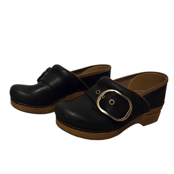 Dansko Pearson Black Tumbled Clog Leather Roomy Toe Box Buckle Womens 38 = 7.5 8 - Picture 3 of 8
